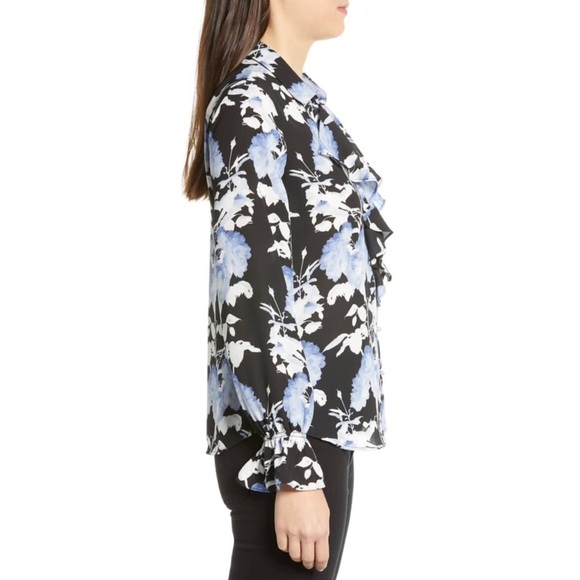 NWT Karl Lagerfeld Floral Ruffle Blouse Pearls - Picture 2 of 12